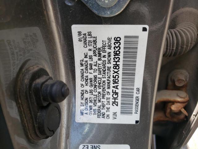 Photo 10 from auction – 2008 HONDA CIVIC LX with VIN 2HGFA165X8H316336