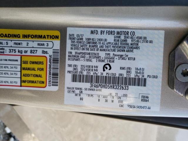 Photo 10 from auction – 2017 FORD FUSION SE with VIN 3FA6P0HD5HR322633