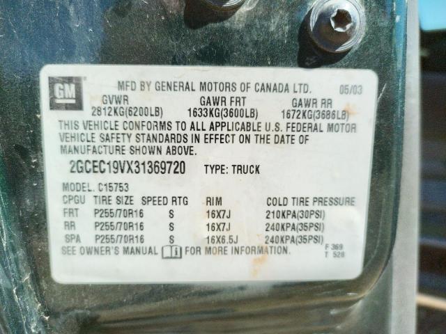 Photo 10 from auction – 2003 CHEVROLET SILVERADO with VIN 2GCEC19VX31369720