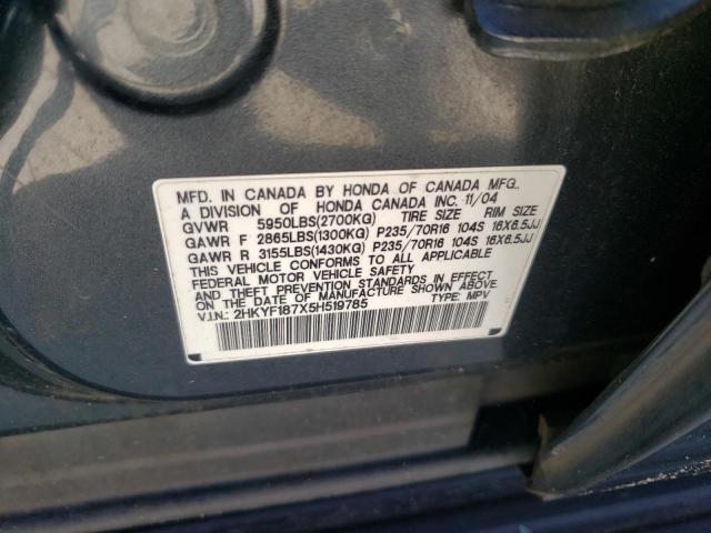 Photo 10 from auction – 2005 HONDA PILOT EXL with VIN 2HKYF187X5H519785