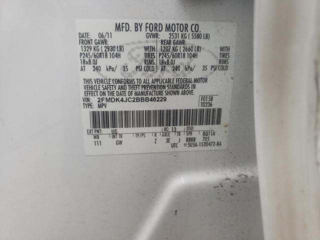 Photo 10 from auction – 2011 FORD EDGE with VIN 2FMDK4JC2BBB46229