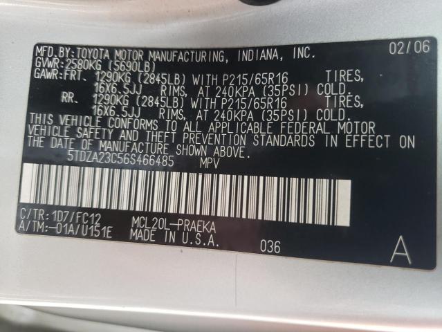 Photo 10 from auction – 2006 TOYOTA SIENNA CE with VIN 5TDZA23C56S466485