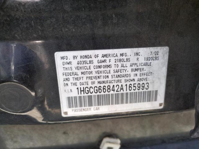 Photo 10 from auction – 2002 HONDA ACCORD with VIN 1HGCG66842A165993