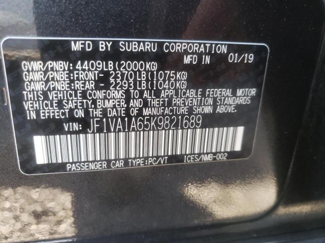 Photo 10 from auction – 2019 SUBARU WRX with VIN JF1VA1A65K9821689