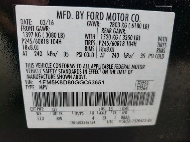 Photo 10 from auction – 2016 FORD EXPLORER X with VIN 1FM5K8D80GGC63651
