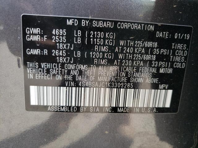 Photo 10 from auction – 2019 SUBARU OUTBACK 2. with VIN 4S4BSAJC1K3303285