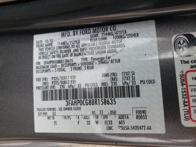 Photo 10 from auction – 2011 FORD FUSION SEL with VIN 3FAHP0CG8BR158635