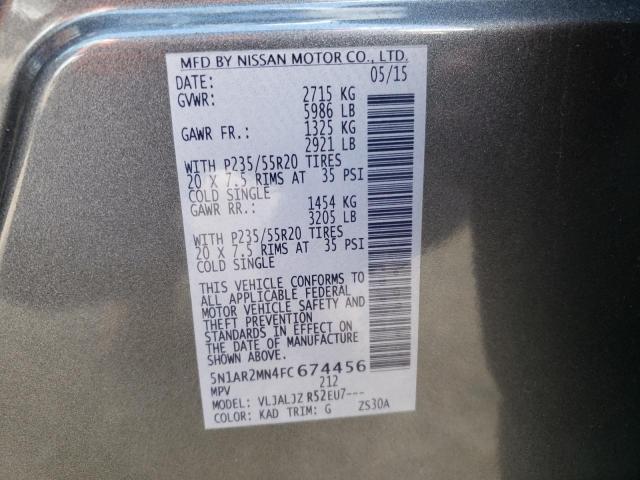 Photo 10 from auction – 2015 NISSAN PATHFINDER with VIN 5N1AR2MN4FC674456