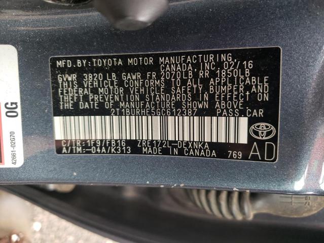 Photo 10 from auction – 2016 TOYOTA COROLLA L with VIN 2T1BURHE5GC612387