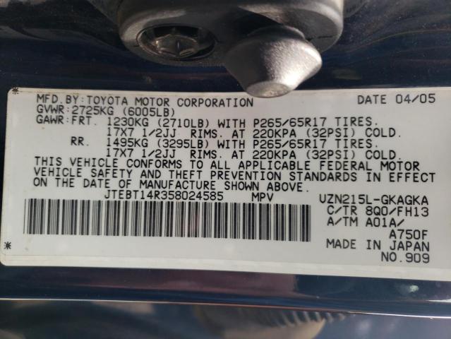 Photo 10 from auction – 2005 TOYOTA 4RUNNER SR with VIN JTEBT14R358024585