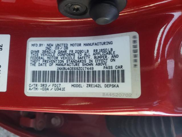 Photo 10 from auction – 2009 TOYOTA COROLLA BA with VIN 1NXBU40E69Z017449