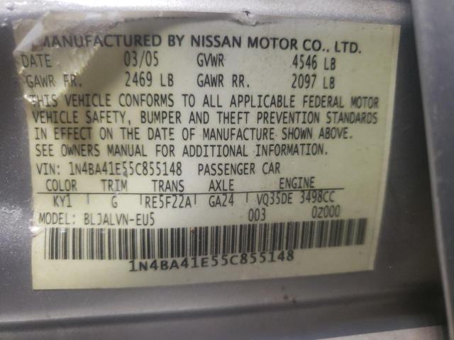 Photo 10 from auction – 2005 NISSAN MAXIMA SE with VIN 1N4BA41E55C855148