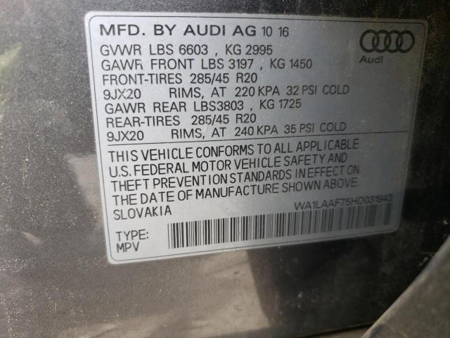Photo 10 from auction – 2017 AUDI Q7 PREMIUM with VIN WA1LAAF75HD031943
