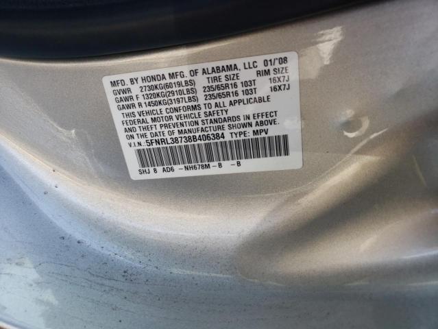 Photo 10 from auction – 2008 HONDA ODYSSEY EX with VIN 5FNRL38738B406384