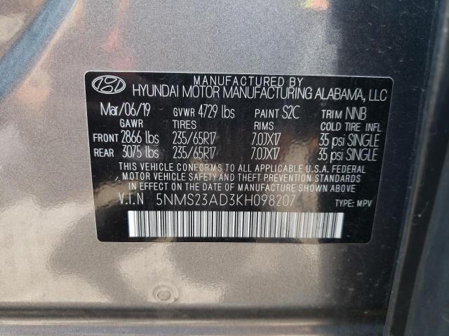 Photo 10 from auction – 2019 HYUNDAI SANTA FE S with VIN 5NMS23AD3KH098207