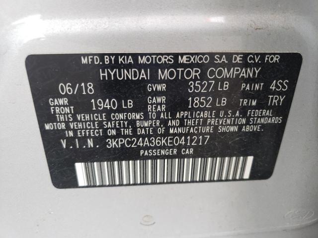 Photo 10 from auction – 2019 HYUNDAI ACCENT SE with VIN 3KPC24A36KE041217