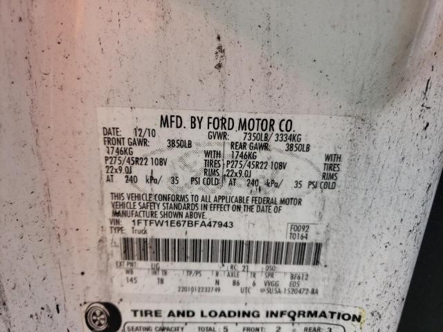 Photo 10 from auction – 2011 FORD F150 SUPER with VIN 1FTFW1E67BFA47943