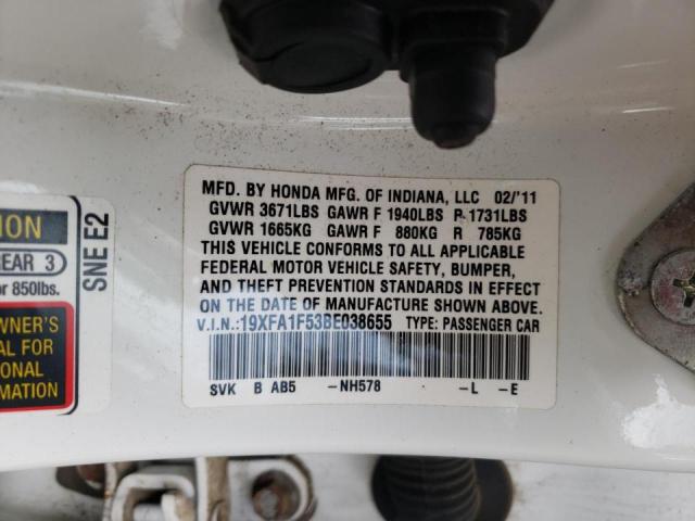 Photo 10 from auction – 2011 HONDA CIVIC LX with VIN 19XFA1F53BE038655