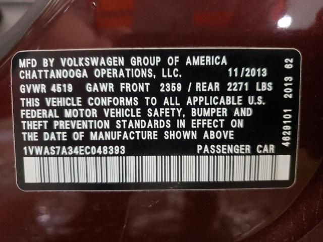 Photo 10 from auction – 2014 VOLKSWAGEN PASSAT S with VIN 1VWAS7A34EC048393