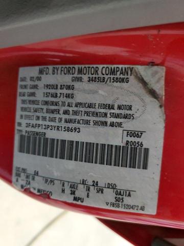 Photo 10 from auction – 2000 FORD ESCORT with VIN 3FAFP13P3YR158693