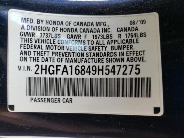 Photo 10 from auction – 2009 HONDA CIVIC EX with VIN 2HGFA16849H547275