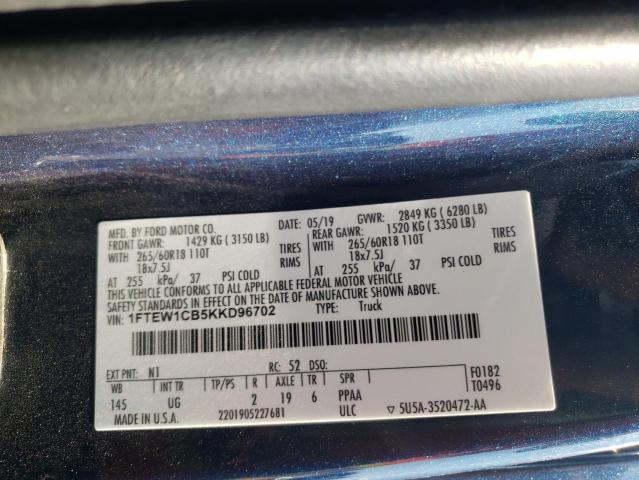 Photo 10 from auction – 2019 FORD F150 SUPER with VIN 1FTEW1CB5KKD96702