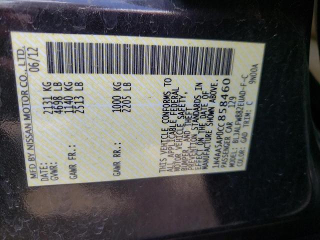 Photo 10 from auction – 2012 NISSAN MAXIMA S with VIN 1N4AA5AP0CC858460