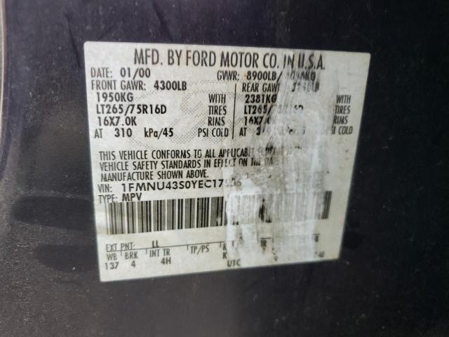 Photo 10 from auction – 2000 FORD EXCURSION with VIN 1FMNU43S0YEC17556