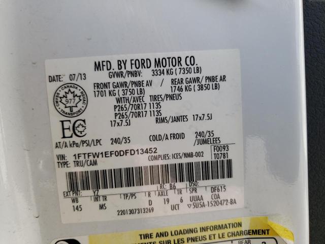 Photo 10 from auction – 2013 FORD F150 SUPER with VIN 1FTFW1EF0DFD13452