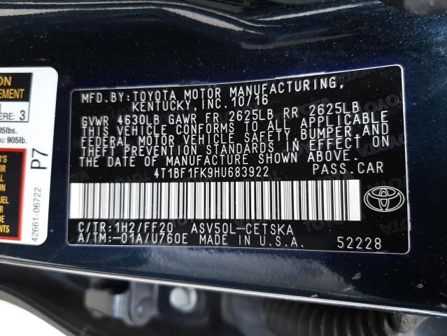 Photo 10 from auction – 2017 TOYOTA CAMRY LE with VIN 4T1BF1FK9HU683922