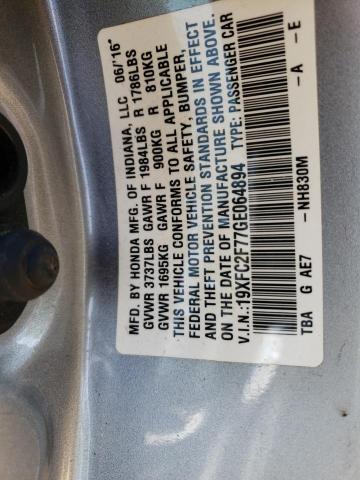 Photo 10 from auction – 2016 HONDA CIVIC EX with VIN 19XFC2F77GE064894