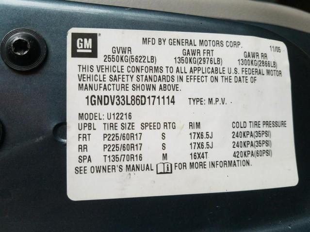 Photo 10 from auction – 2006 CHEVROLET UPLANDER L with VIN 1GNDV33L86D171114