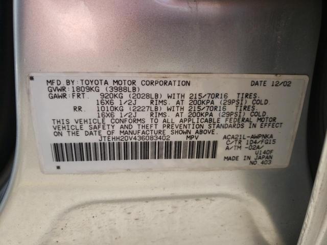 Photo 10 from auction – 2003 TOYOTA RAV4 with VIN JTEHH20V436083402