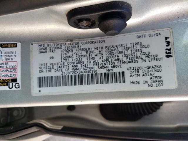 Photo 10 from auction – 2004 LEXUS GX 470 with VIN JTJBT20X340040391