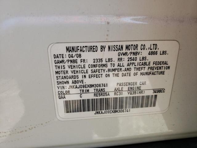Photo 10 from auction – 2008 INFINITI EX35 BASE with VIN JNKAJ09EX8M306741