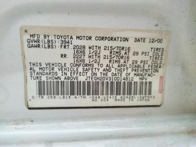 Photo 10 from auction – 2001 TOYOTA RAV4 with VIN JTEGH20V310014812