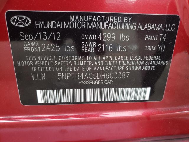 Photo 10 from auction – 2013 HYUNDAI SONATA GLS with VIN 5NPEB4AC5DH603387