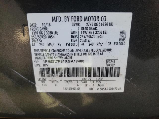 Photo 10 from auction – 2019 FORD EXPLORER L with VIN 1FM5K7F81KGA19488
