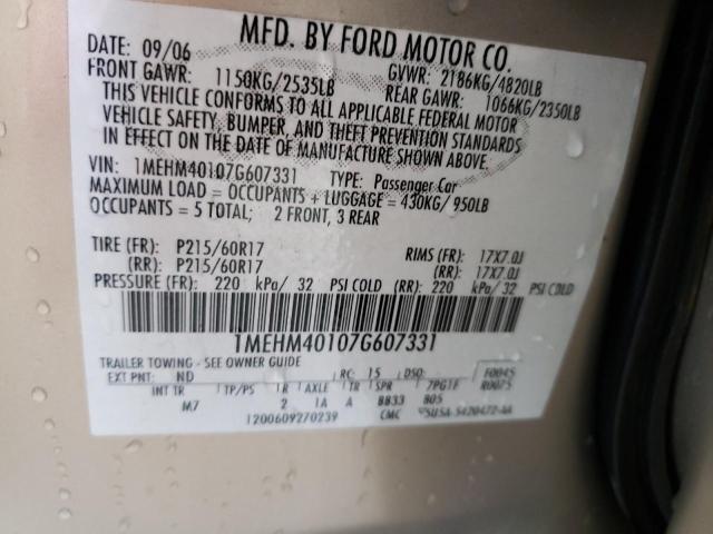 Photo 10 from auction – 2007 MERCURY MONTEGO LU with VIN 1MEHM40107G607331