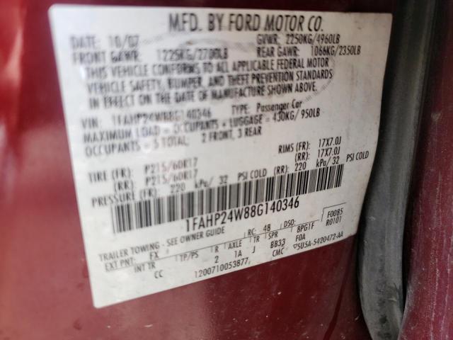 Photo 10 from auction – 2008 FORD TAURUS SEL with VIN 1FAHP24W88G140346