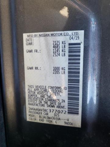 Photo 10 from auction – 2019 NISSAN MAXIMA S with VIN 1N4AA6AV3KC377072