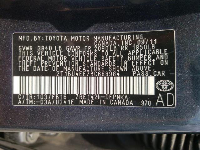 Photo 10 from auction – 2011 TOYOTA COROLLA BA with VIN 2T1BU4EE7BC688984