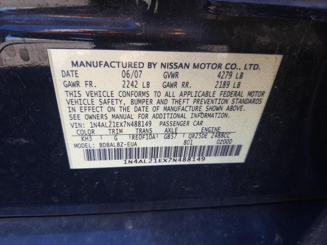 Photo 10 from auction – 2007 NISSAN ALTIMA 2.5 with VIN 1N4AL21EX7N488149