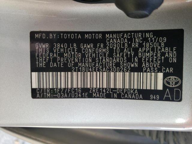 Photo 10 from auction – 2010 TOYOTA COROLLA BA with VIN 2T1BU4EE5AC300262