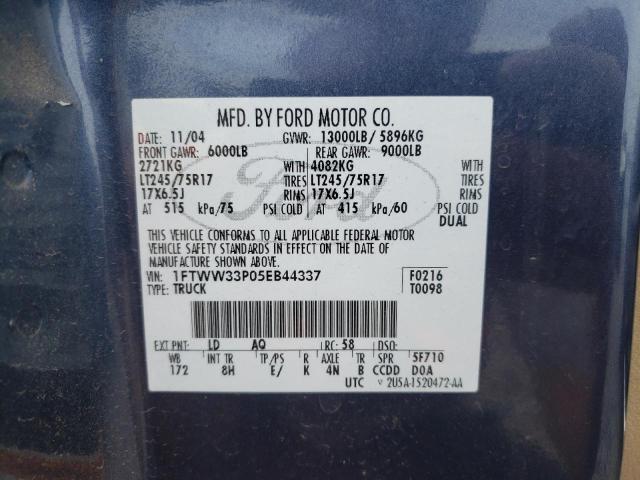 Photo 10 from auction – 2005 FORD F350 with VIN 1FTWW33P05EB44337