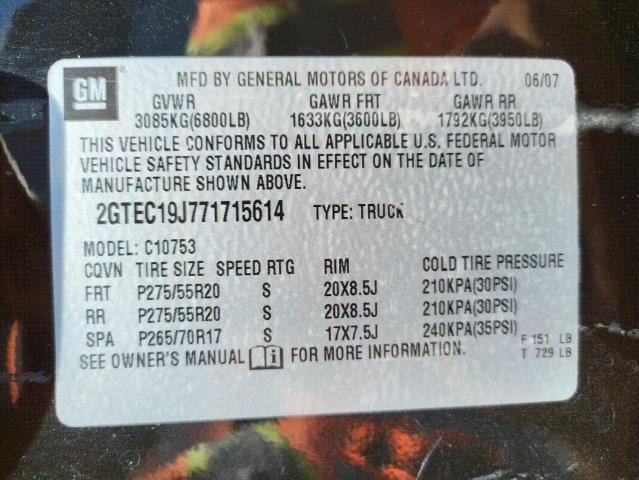 Photo 10 from auction – 2007 GMC NEW SIERRA with VIN 2GTEC19J771715614