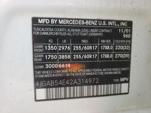Photo 10 from auction – 2002 MERCEDES-BENZ ML 320 with VIN 4JGAB54E42A314972