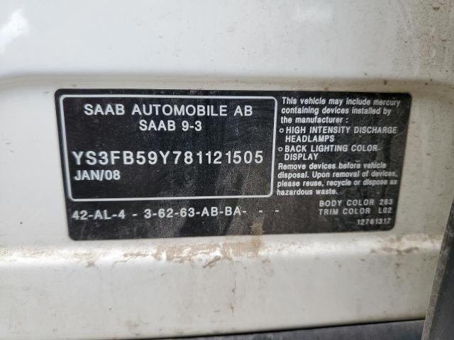 Photo 10 from auction – 2008 SAAB 9-3 with VIN YS3FB59Y781121505