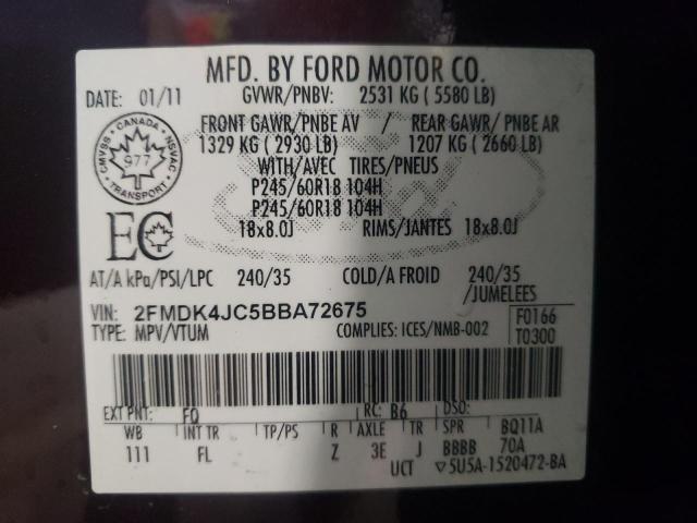Photo 10 from auction – 2011 FORD EDGE SEL with VIN 2FMDK4JC5BBA72675
