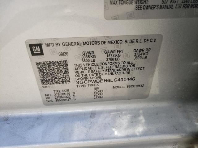 Photo 10 from auction – 2020 CHEVROLET SILVERADO with VIN 3GCPWBEH6LG401446